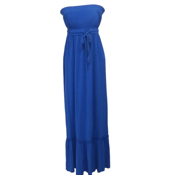 CT525b MKM Designs NWT Strapless Blue Maxi Dress S - Picture 1 of 6